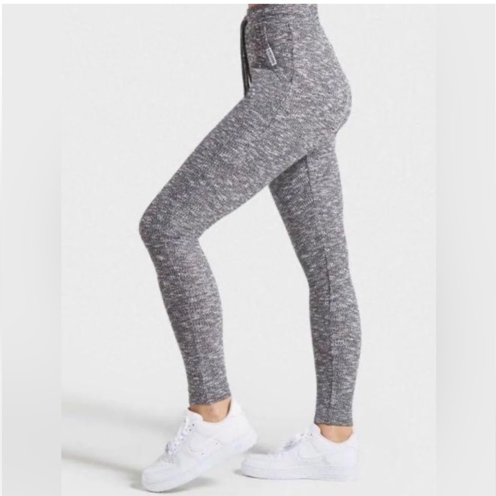 Gymshark Womens S Grey Marled Stretchy Ribbed Casual Sleep Slounge Dorm Pants